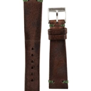 20mm Darkish Brown Italian Leather-based Strap with Inexperienced Stitching