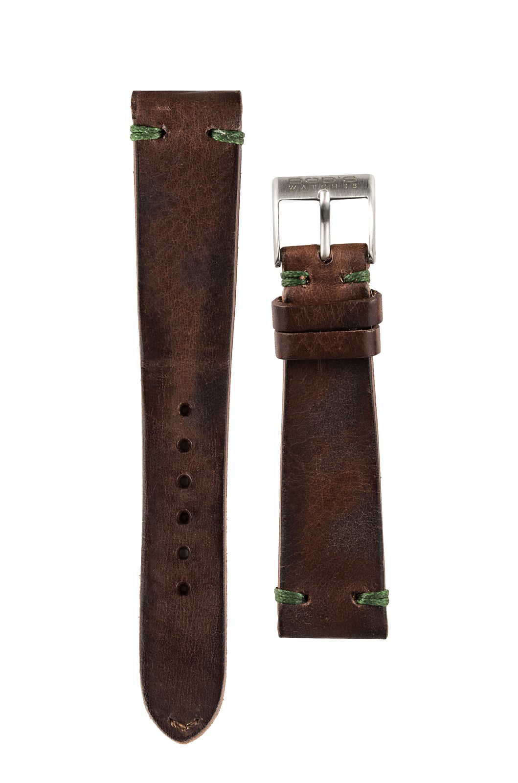 20mm Darkish Brown Italian Leather-based Strap with Inexperienced Stitching